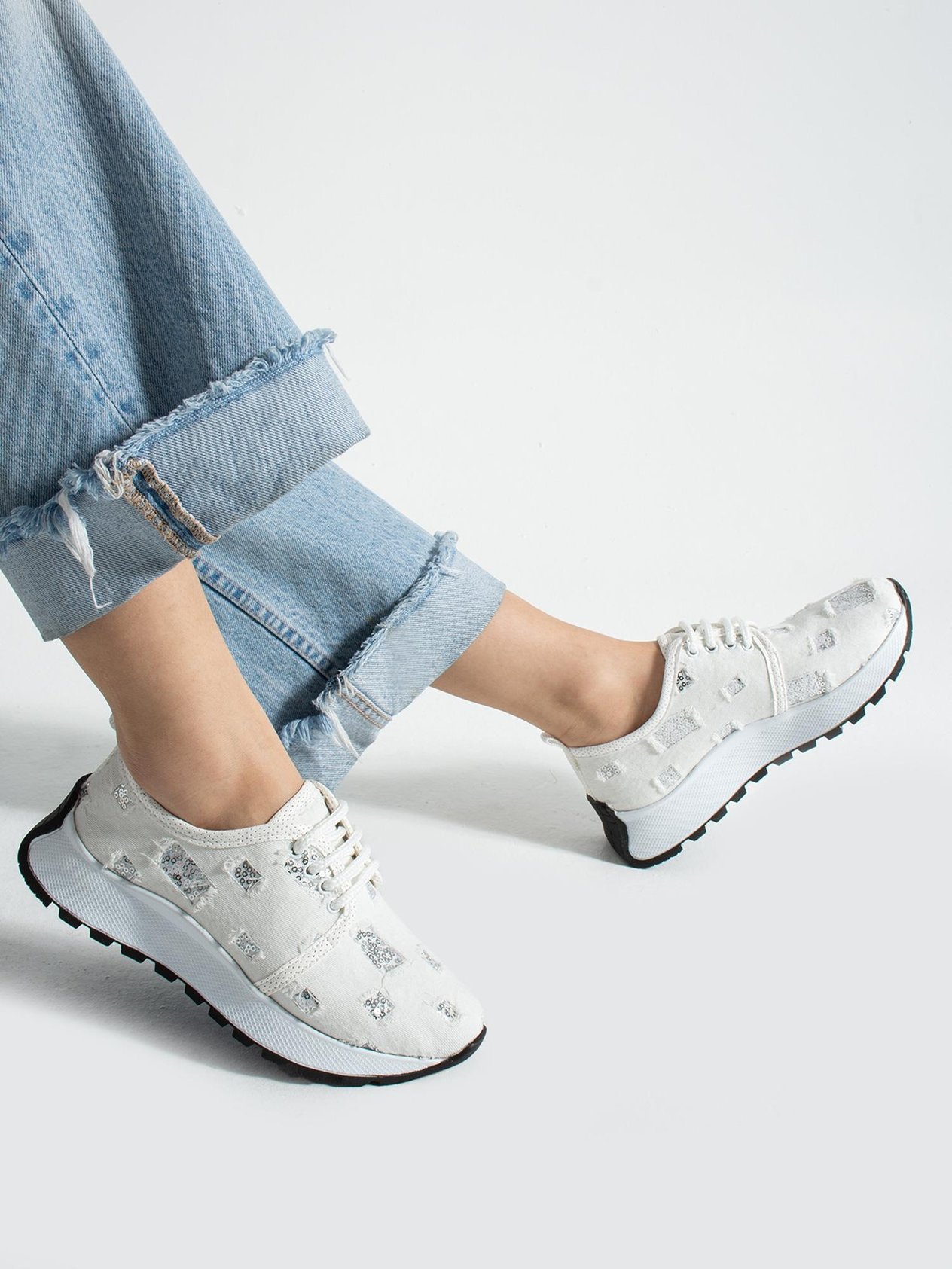 SPARK Beyaz Kot Işıltılı Kadın Sneakers