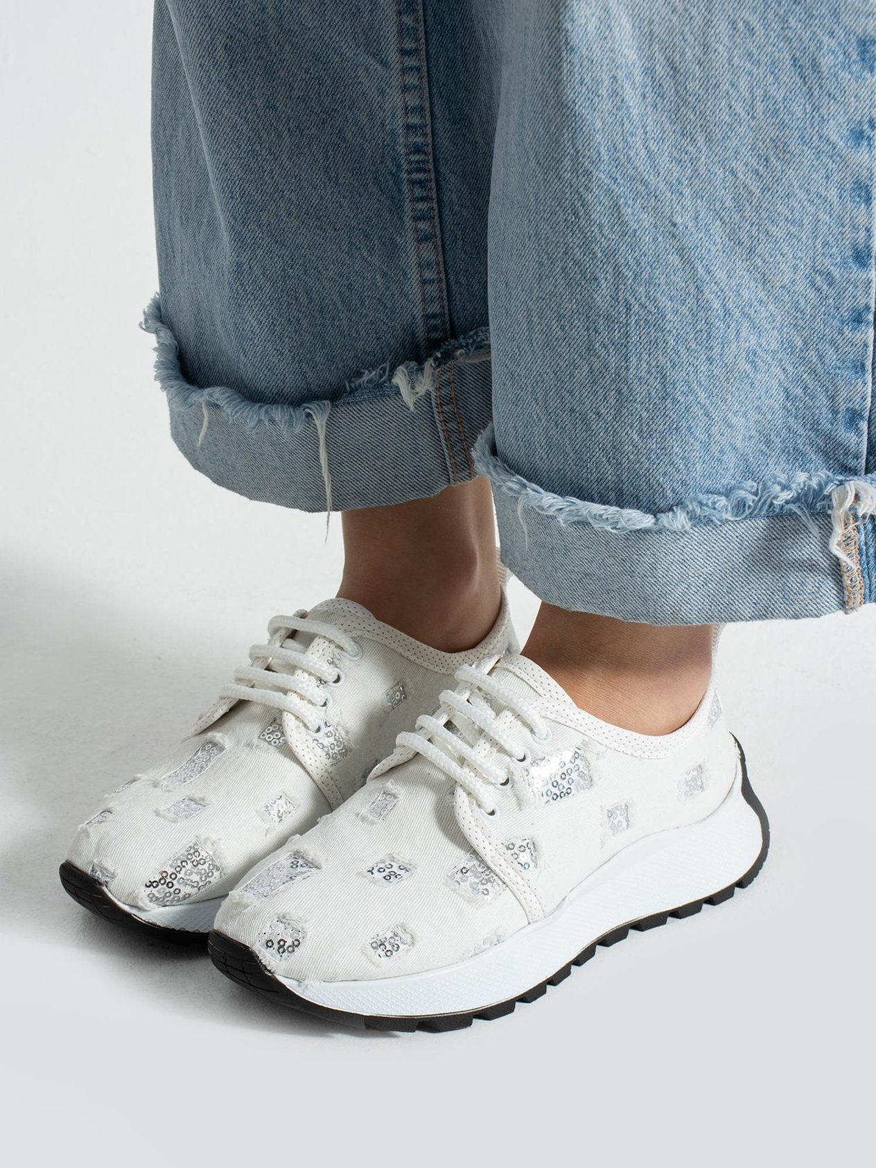 SPARK Beyaz Kot Işıltılı Kadın Sneakers