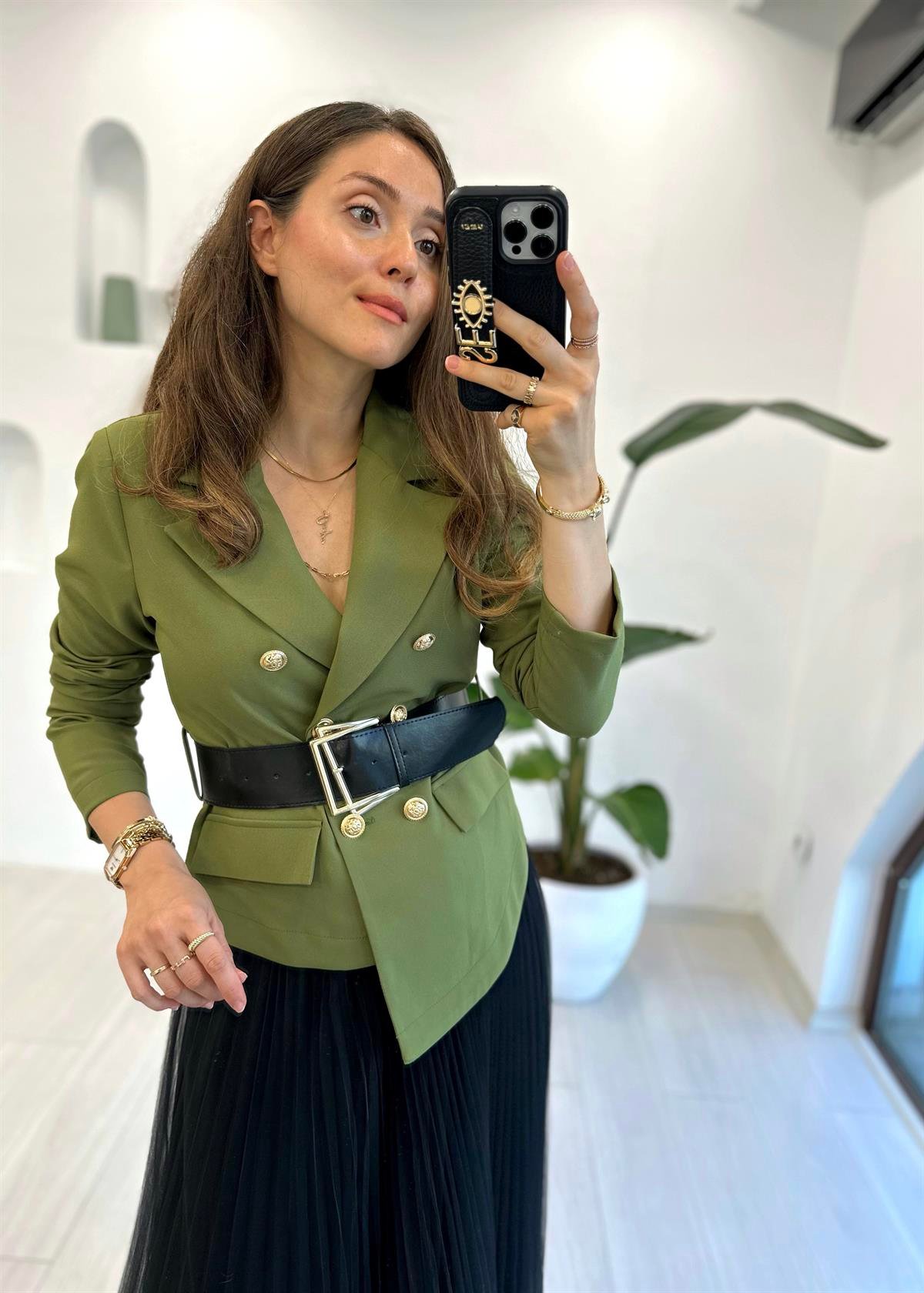 KOYU HAKİ 31053 TÜL ETEK BLAZER TAKIM 