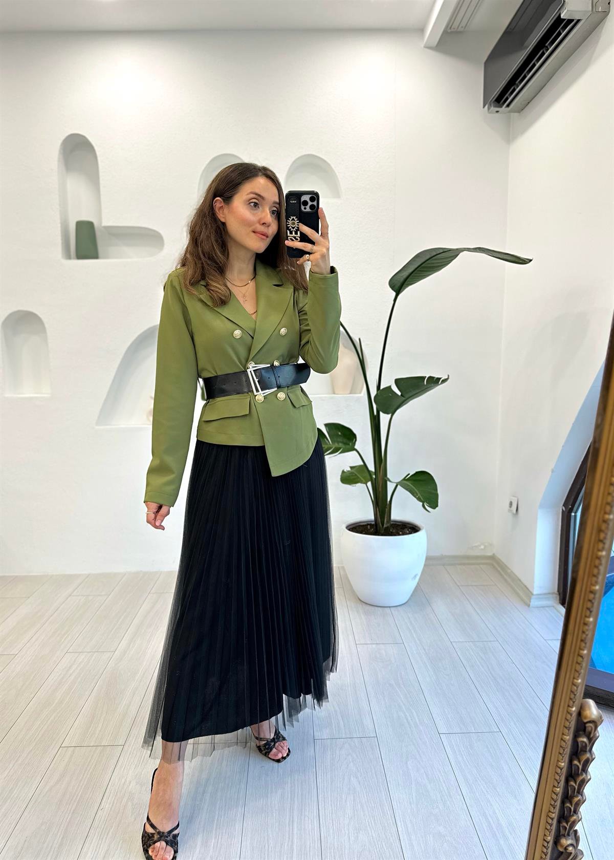 KOYU HAKİ 31053 TÜL ETEK BLAZER TAKIM 