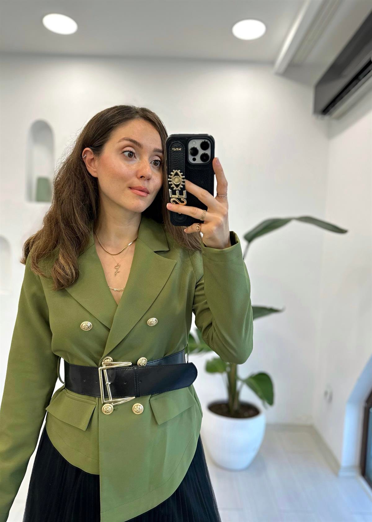 KOYU HAKİ 31053 TÜL ETEK BLAZER TAKIM 
