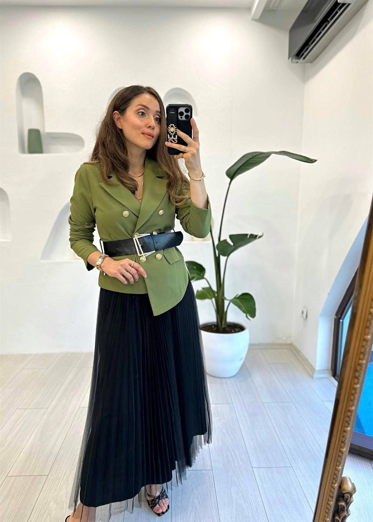 KOYU HAKİ 31053 TÜL ETEK BLAZER TAKIM 