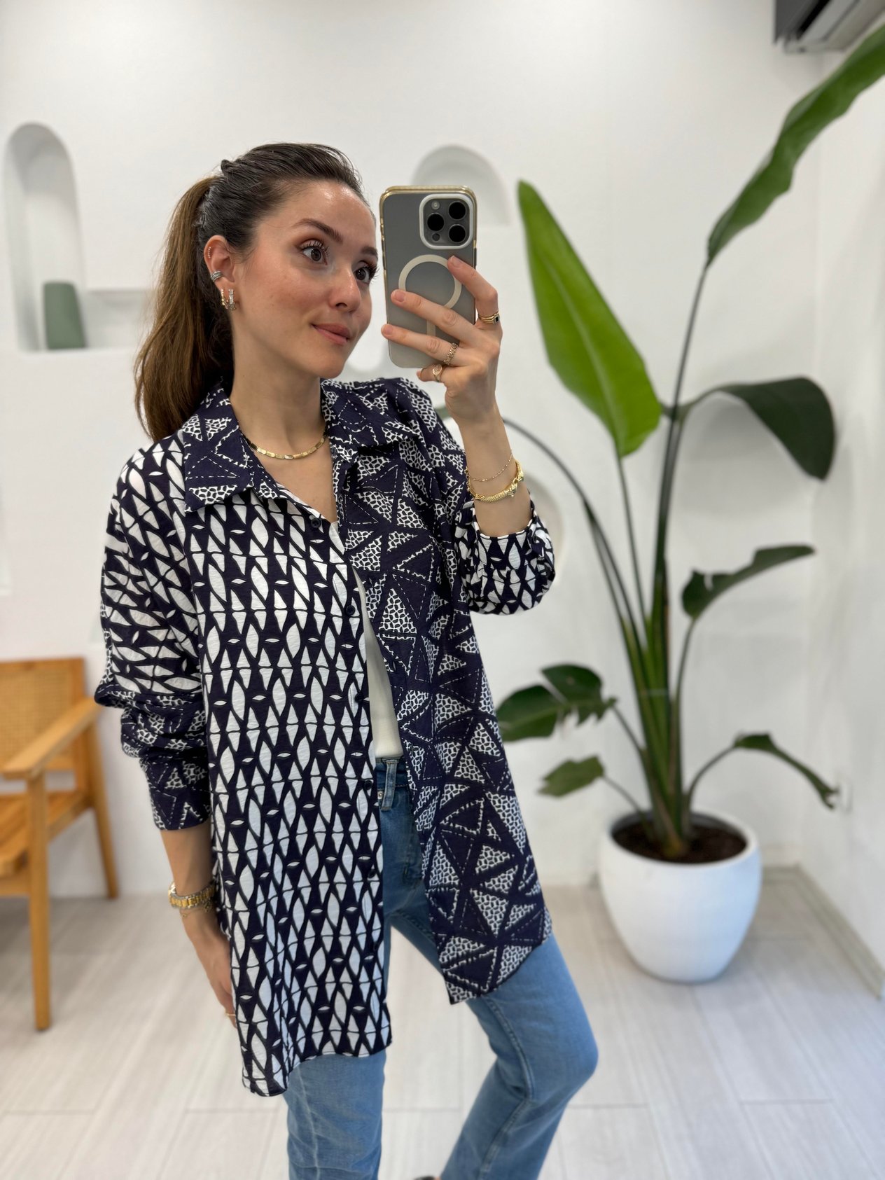 LACİVERT-EKRU 31809 GÖMLEK