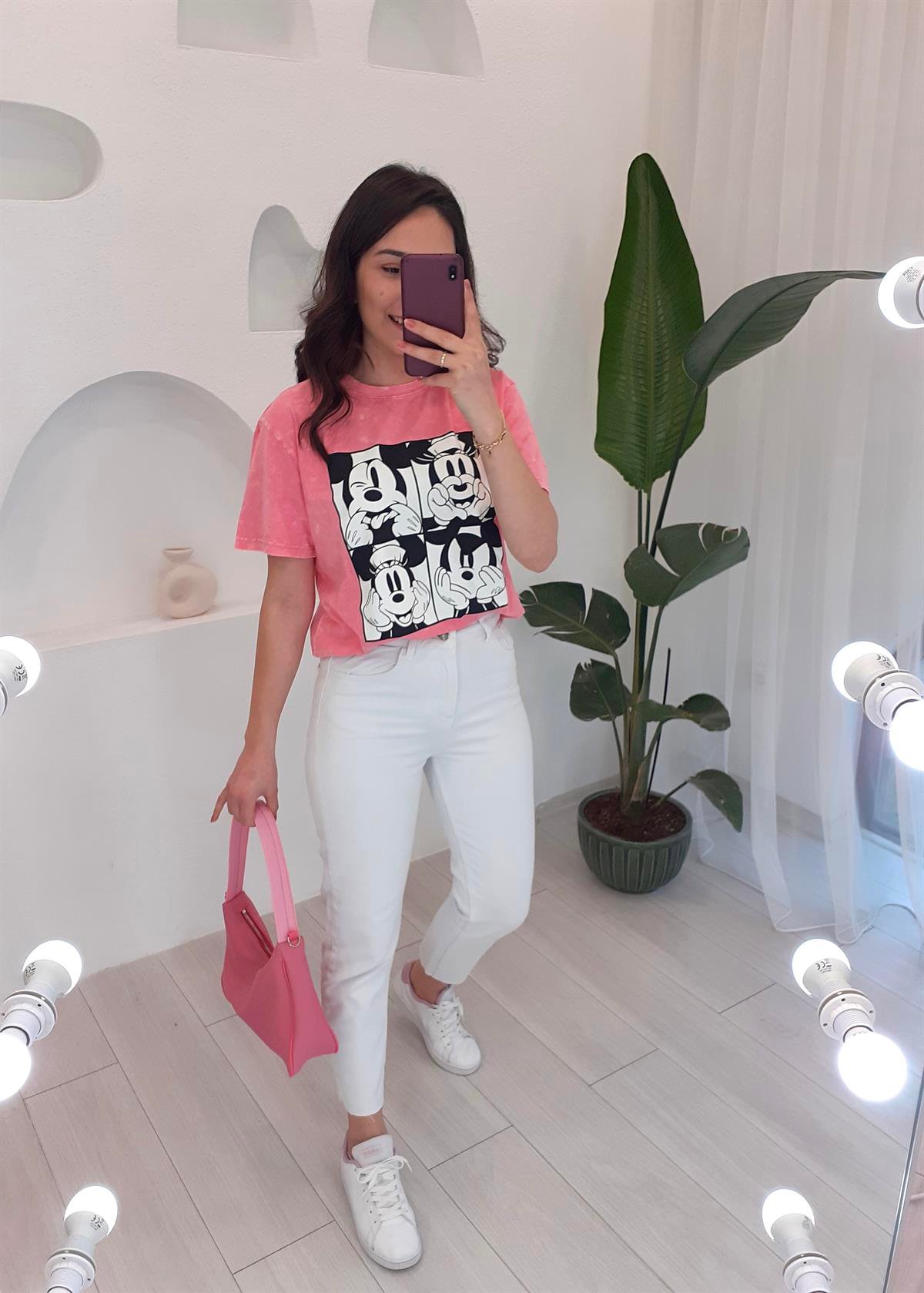 PEMBE BASKILI TSHİRT