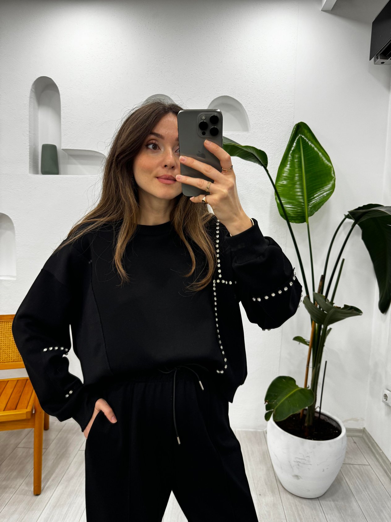 SİYAH 2985 TAŞLI SWEAT 