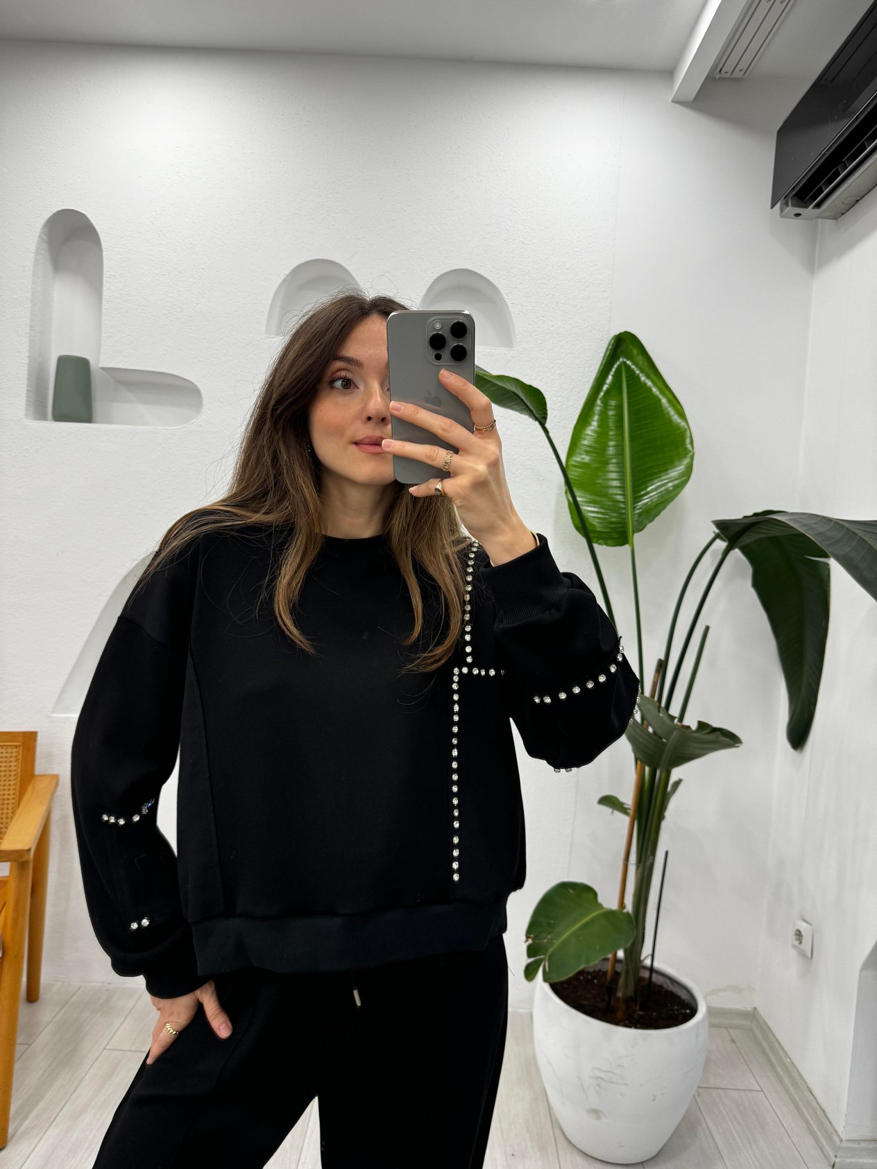 SİYAH 2985 TAŞLI SWEAT 