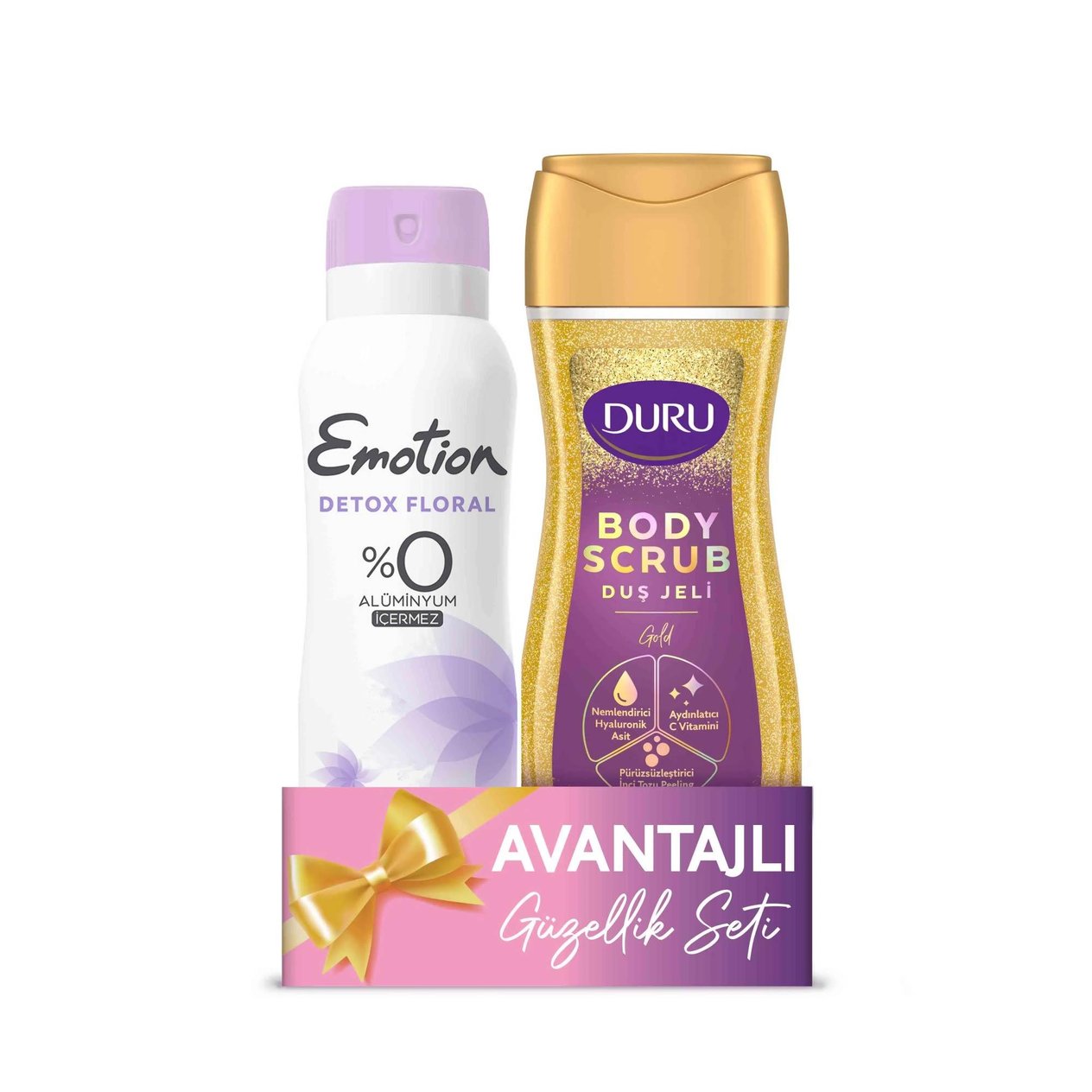 Emotion Deodorant Detox Floral Kadın 150ml + Duru Body Scrub Gold Duş Jeli 250ml Hediyeli