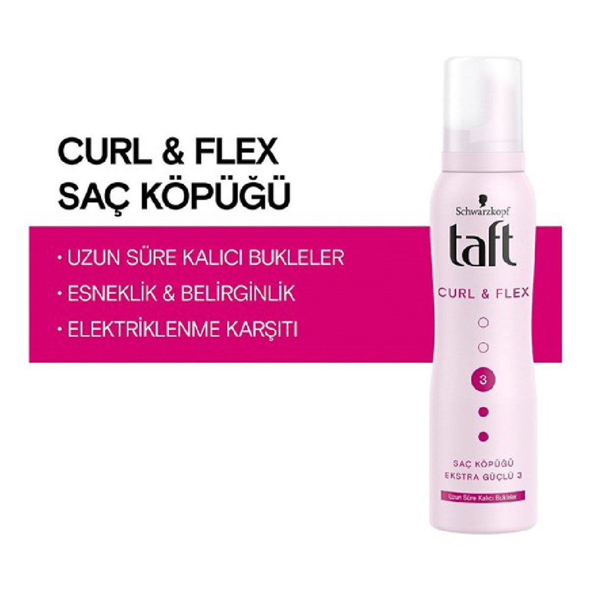 Taft Saç Köpüğü Curl&Flex Eksra Güçlü 3 Uzun Süre Kalıcı Bukleler 150ml