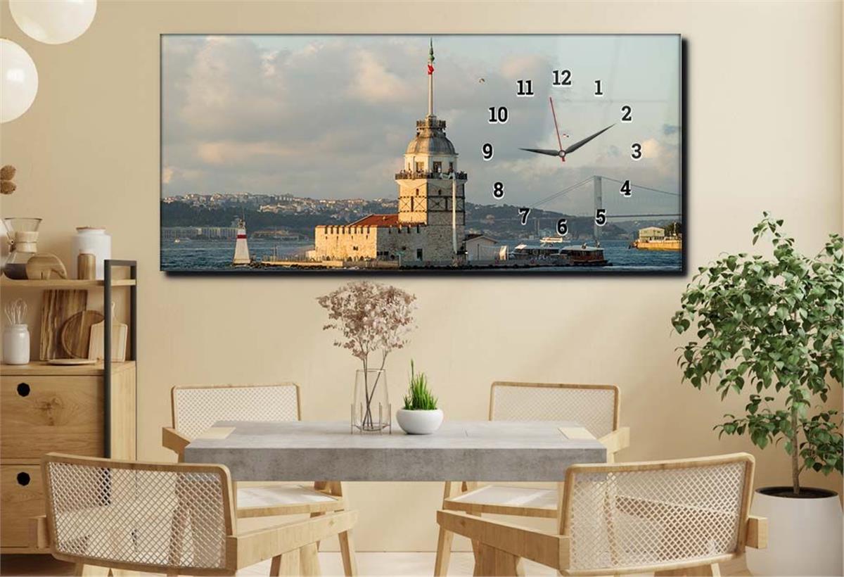 Side-Clock, Art And Nature-Themed Horizontal Glass Wall Painting 136
