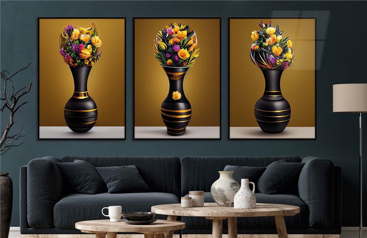 Alüminyum Çerçeveli Sanat Temalı 3'lü Set MDF Tablo 0031