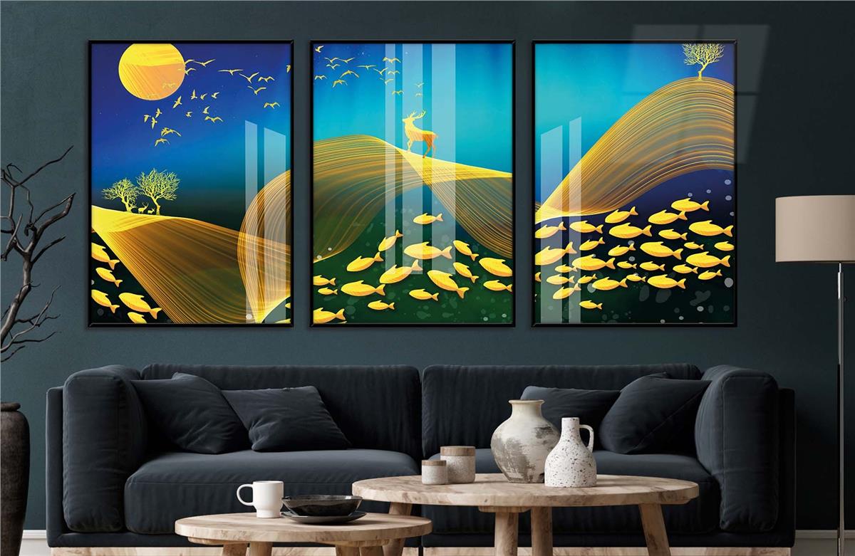 Alüminyum Çerçeveli Sanat Temalı 3'lü Set MDF Tablo 0071