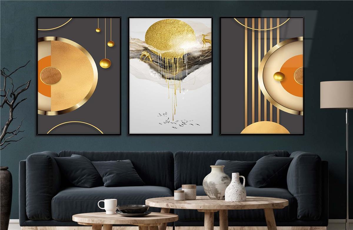 Alüminyum Çerçeveli Sanat Temalı 3'lü Set MDF Tablo 0080