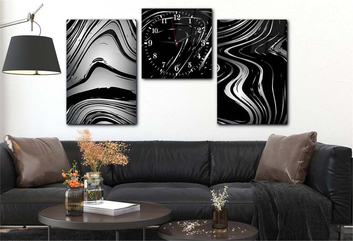 Tempered Glasss Wall Arts Art-Themed Set with Clock