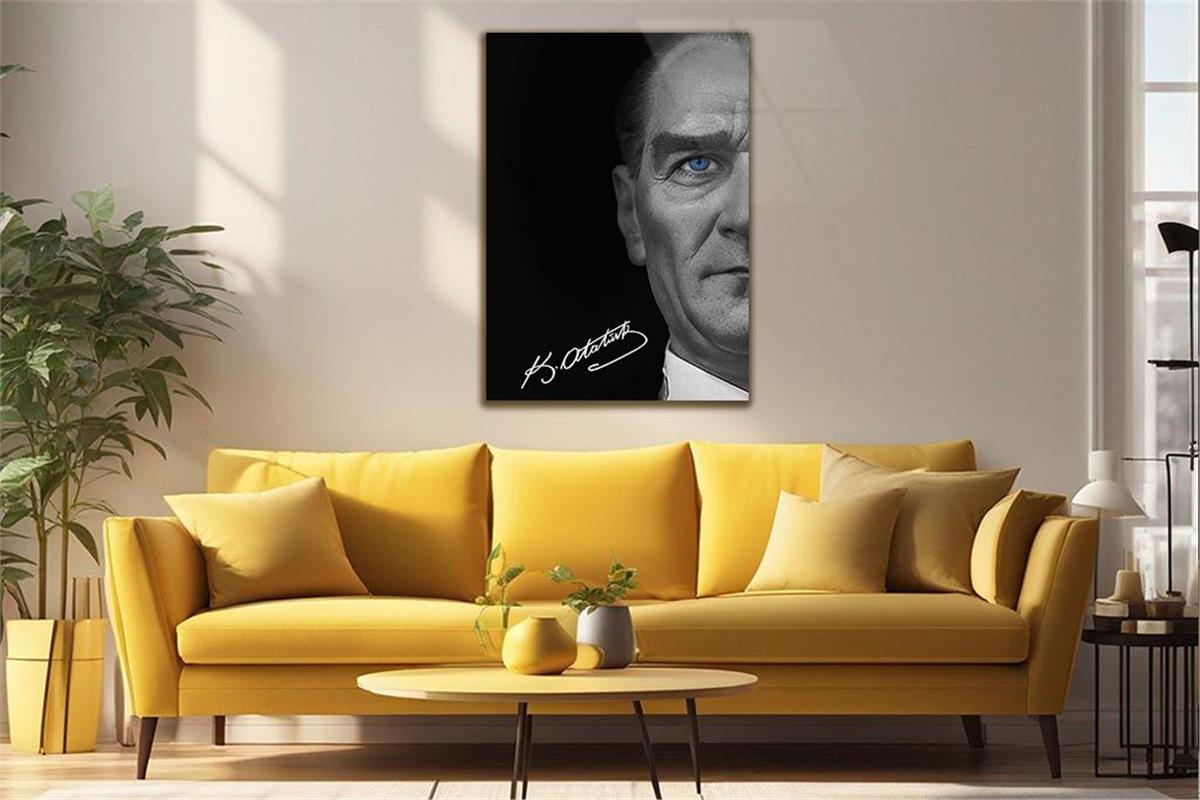 Mustafa Kemal Atatürk, His Blue Eyes and Signature Glass Wall Art