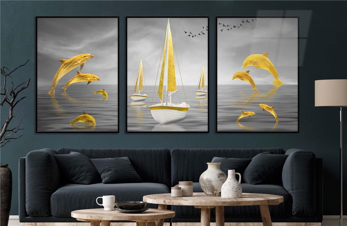 Alüminyum Çerçeveli Sanat Temalı 3'lü Set MDF Tablo 0066