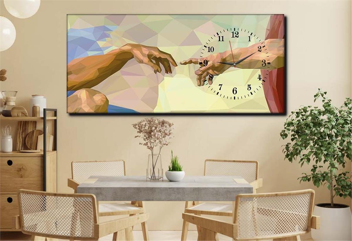 Horizontal bedrucktes Glas mit Kunst und Naturthema und einer Uhr an der Seite 073