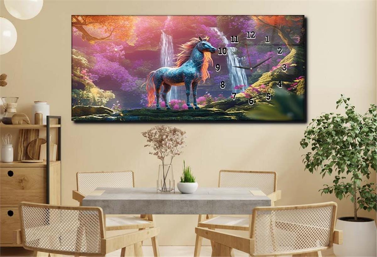 Side-Clock, Art And Nature-Themed Horizontal Glass Wall Painting 226