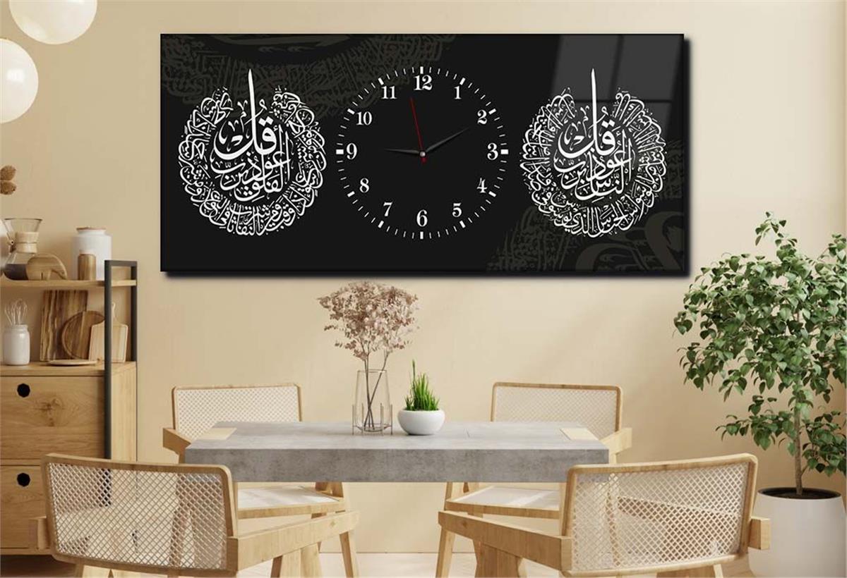 لوحة زجاجية أفقية ذات طابع ديني مع ساعة في الوسط 070