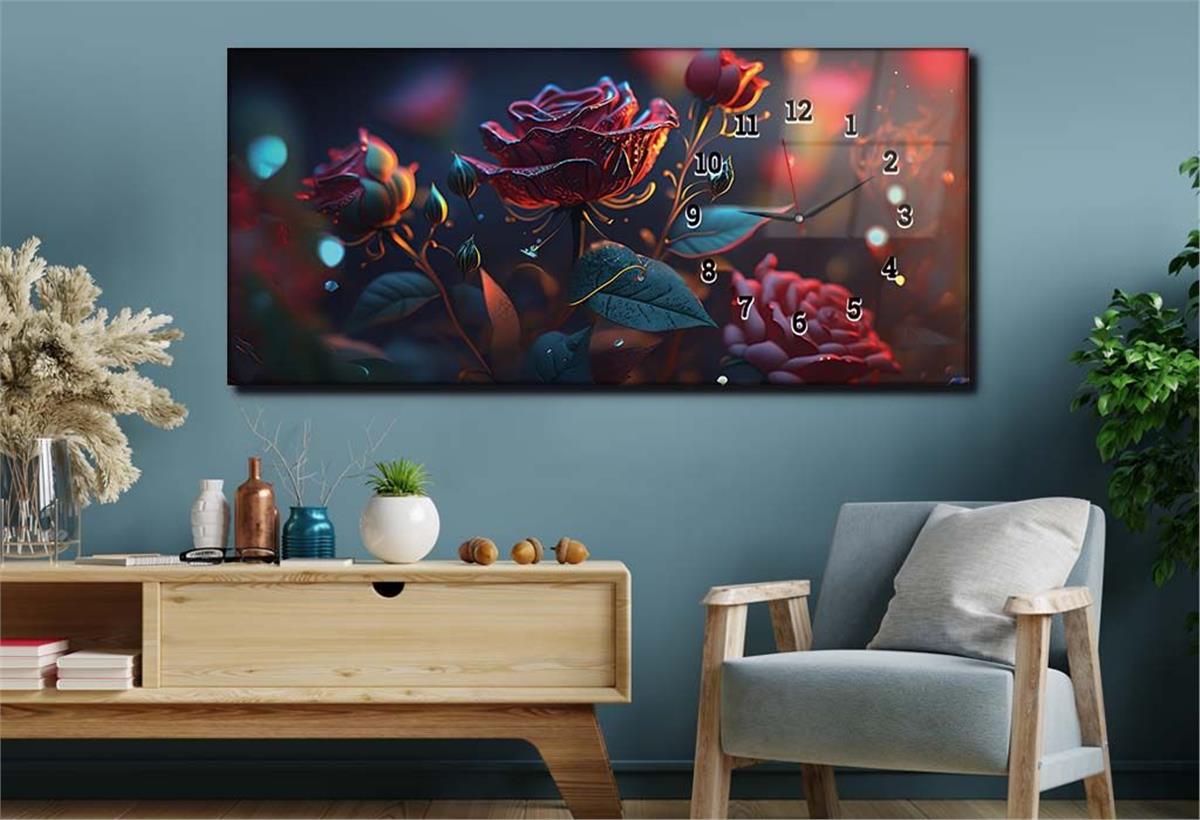 Side-Clock, Art And Nature-Themed Horizontal Glass Wall Painting 195