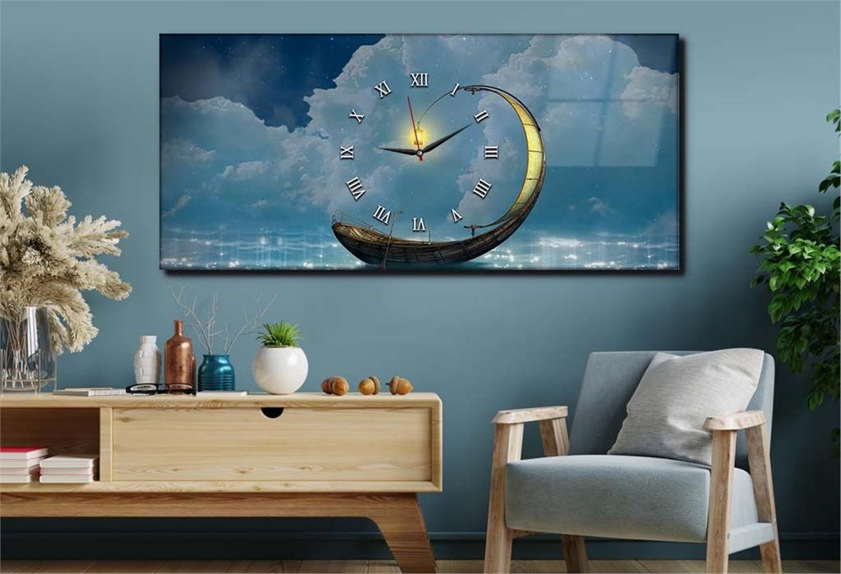 Middle-Clock, Art And Nature-Themed Horizontal Glass Wall Painting 022