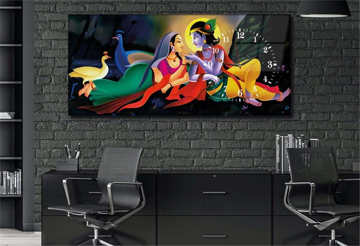 Side-Clock, Art And Nature-Themed Horizontal Glass Wall Painting 054