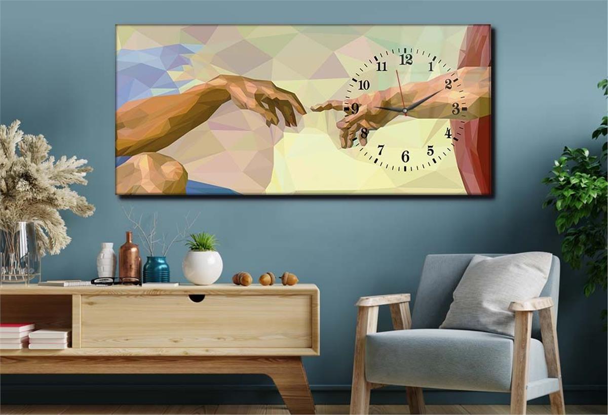 Horizontal bedrucktes Glas mit Kunst und Naturthema und einer Uhr an der Seite 073