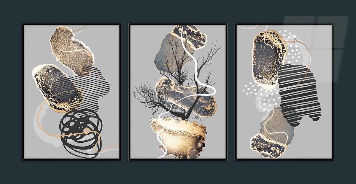 Alüminyum Çerçeveli Sanat Temalı 3'lü Set MDF Tablo 0084