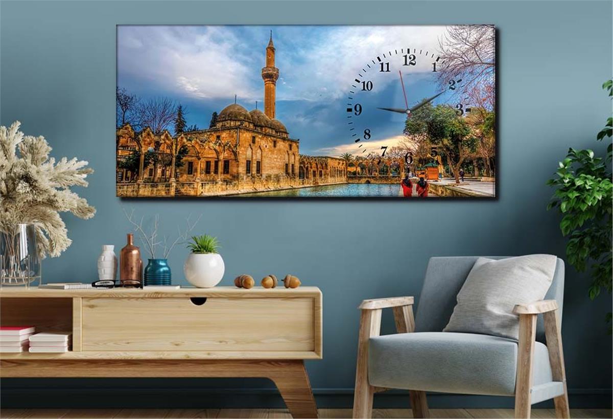 Yatay Saatli Yandan Dini Temalı Cam Tablo 034