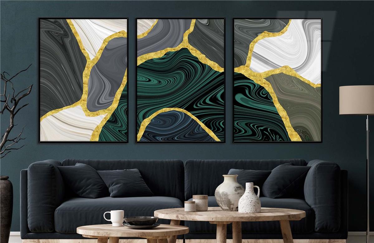 Alüminyum Çerçeveli Sanat Temalı 3'lü Set MDF Tablo 0046
