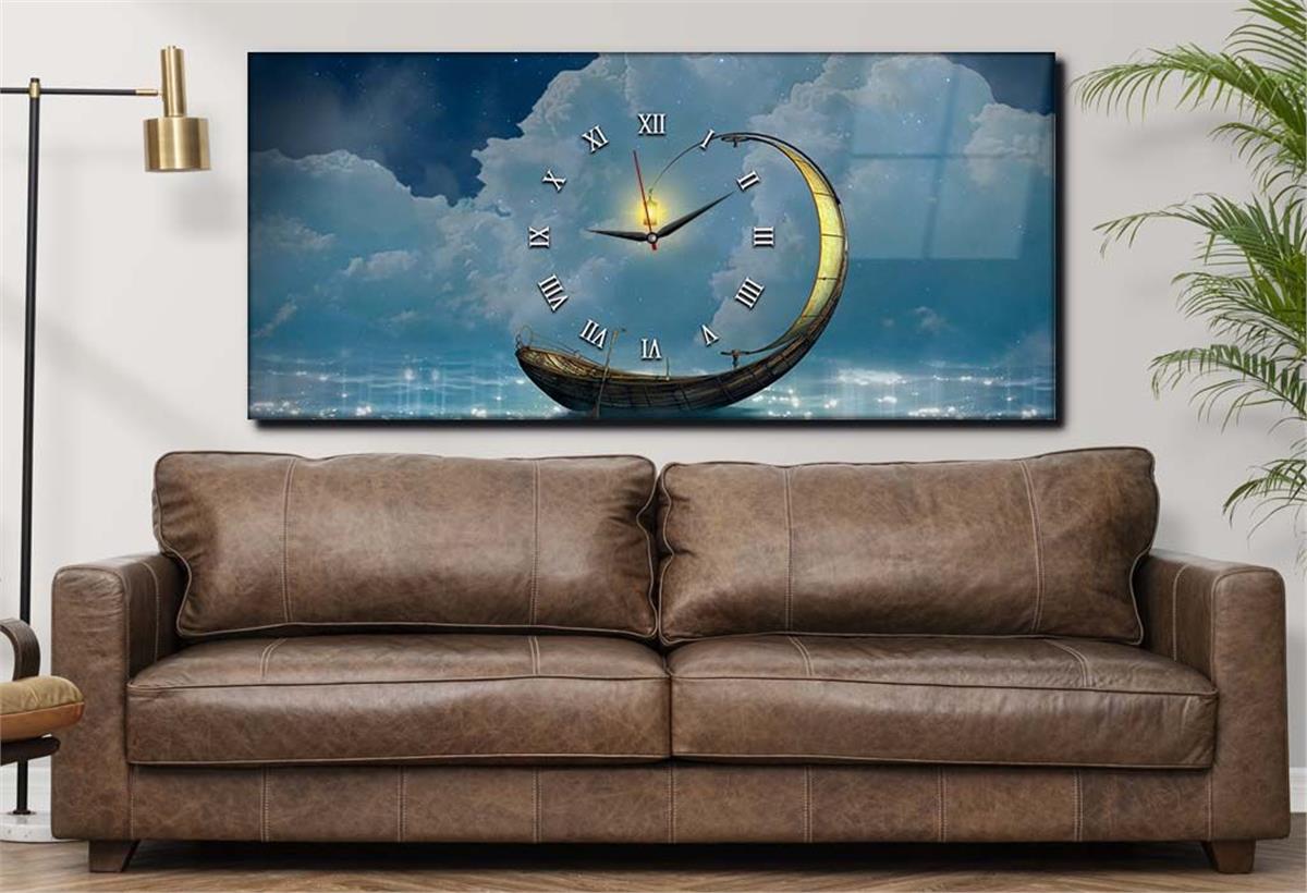 Middle-Clock, Art And Nature-Themed Horizontal Glass Wall Painting 022
