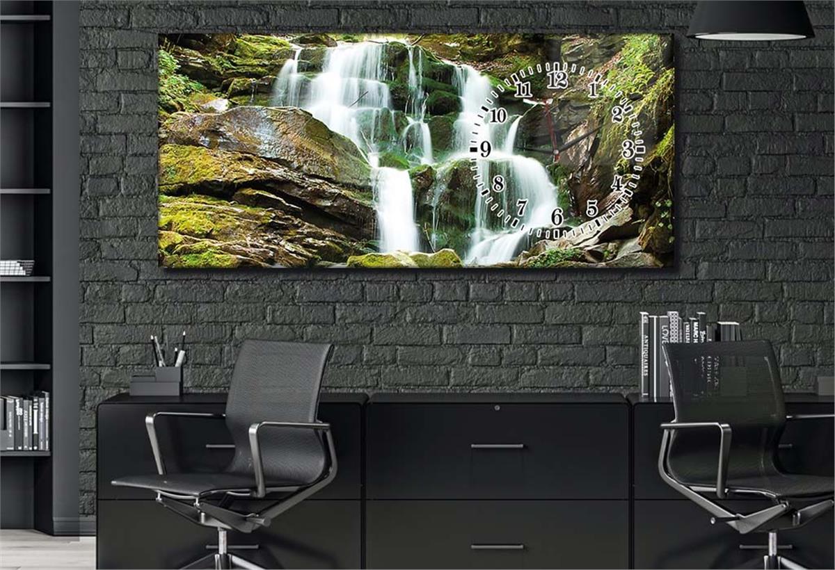 Horizontaal, Aan De Zijkant Voorzien Van Een Klok, Kunst en Natuur Thema Gehard Glasschilderij 093