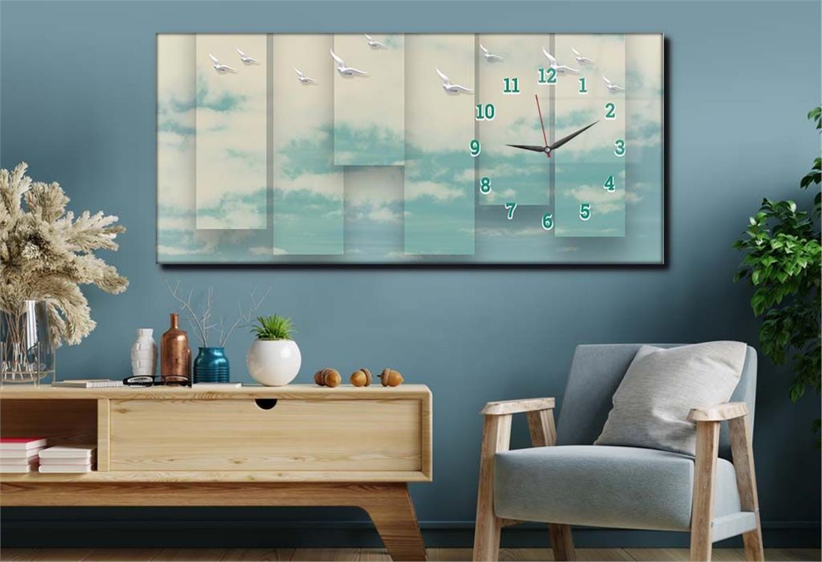 Yatay Saatli Yandan Sanat ve Doğa Temalı Cam Tablo 119