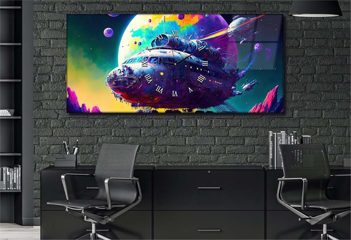 Middle-Clock, Art And Nature-Themed Horizontal Glass Wall Painting 045