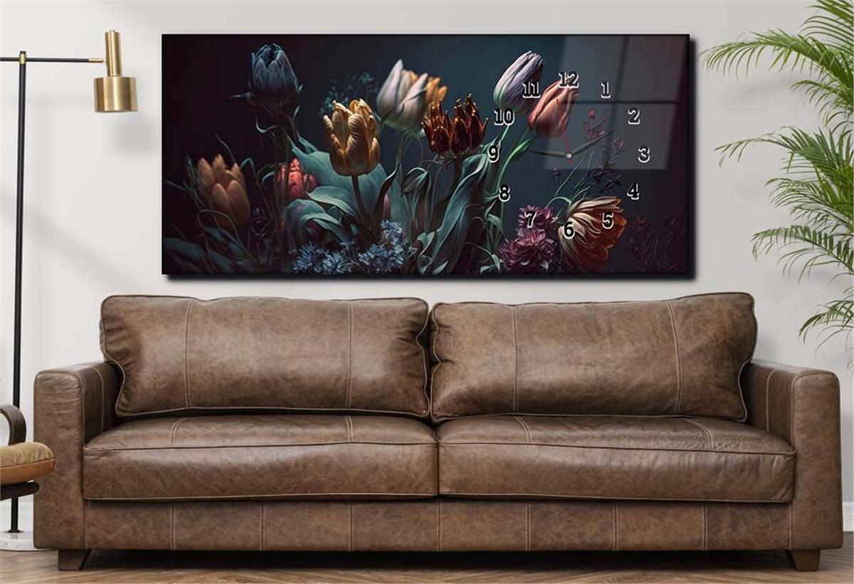 Yatay Saatli Yandan Sanat ve Doğa Temalı Cam Tablo 196
