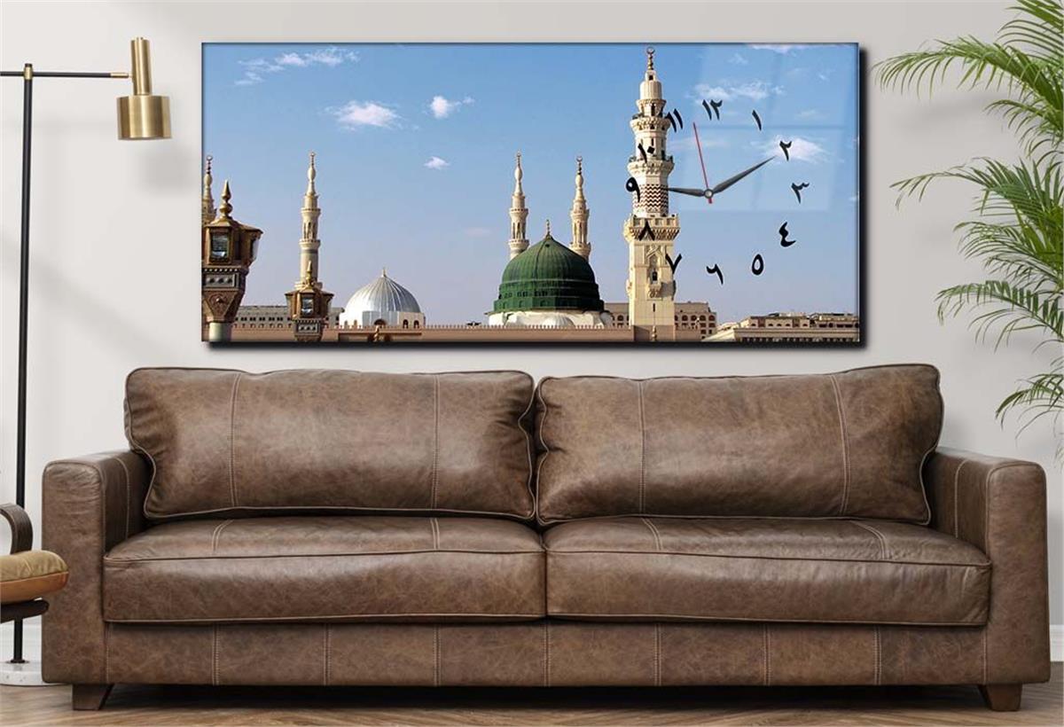 Horizontal bedrucktes Glas mit Religionenthema und einer Uhr an der Seite 027