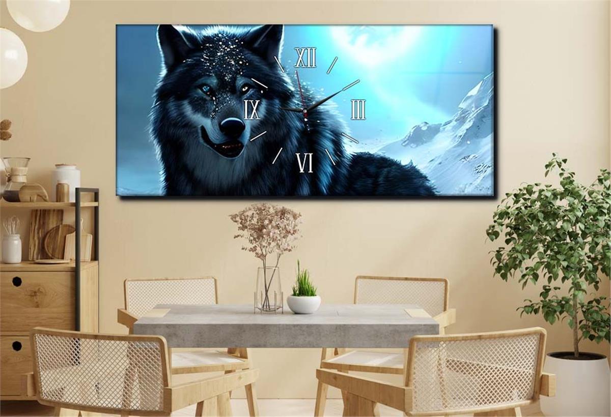 Yatay Ortadan Saatli  Sanat ve Doğa Temalı Cam Tablo 102