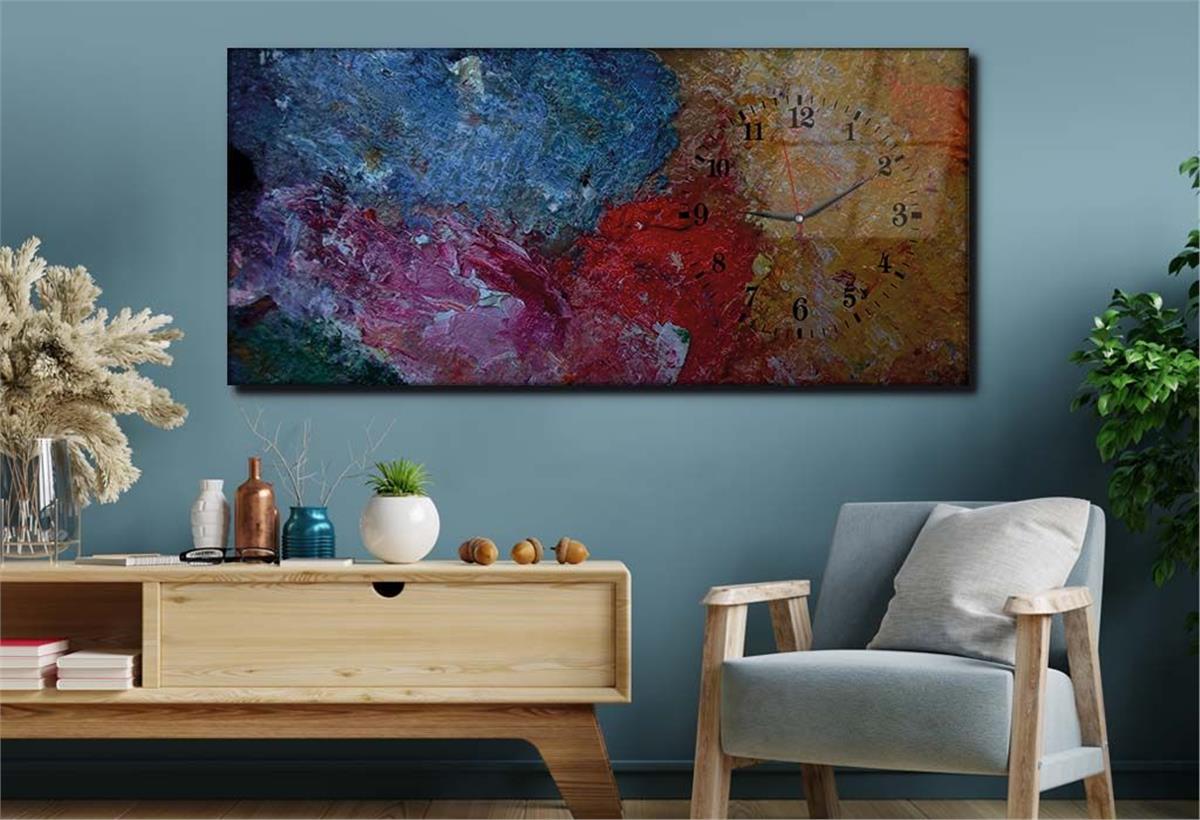 Horizontal bedrucktes Glas mit Kunst und Naturthema und einer Uhr an der Seite 043