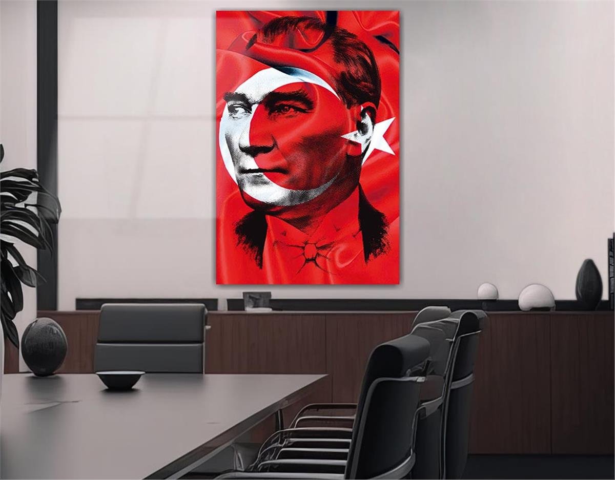 Turkse vlag en Musatafa Kemal Atatürk gehard glas Wall Art