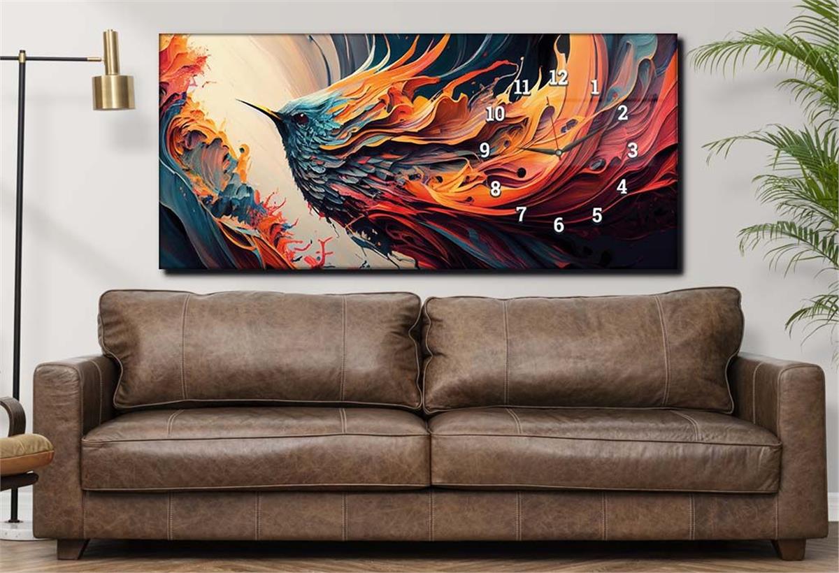 Yatay Saatli Yandan Sanat ve Doğa Temalı Cam Tablo 189