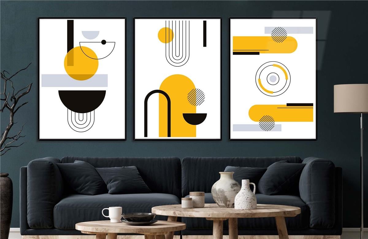Alüminyum Çerçeveli Sanat Temalı 3'lü Set MDF Tablo 0003