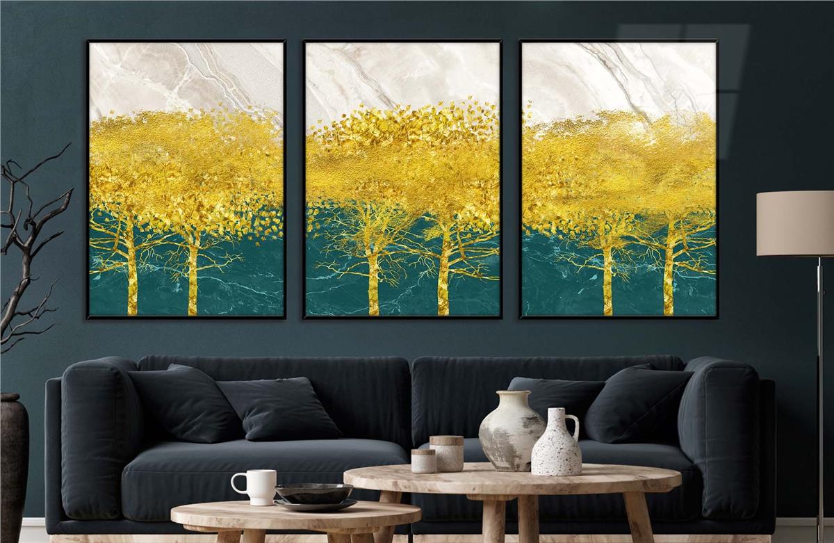 Alüminyum Çerçeveli Sanat Temalı 3'lü Set MDF Tablo 0035