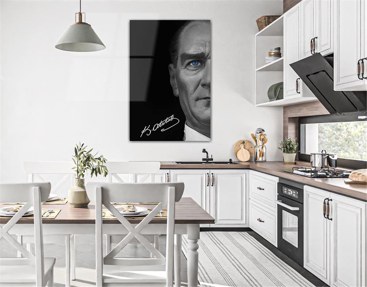 Mustafa Kemal Atatürk, His Blue Eyes and Signature Glass Wall Art