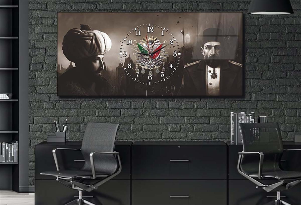 Horizontal bedrucktes Glas mit Nationenthema und einer Uhr in der Mitte 075