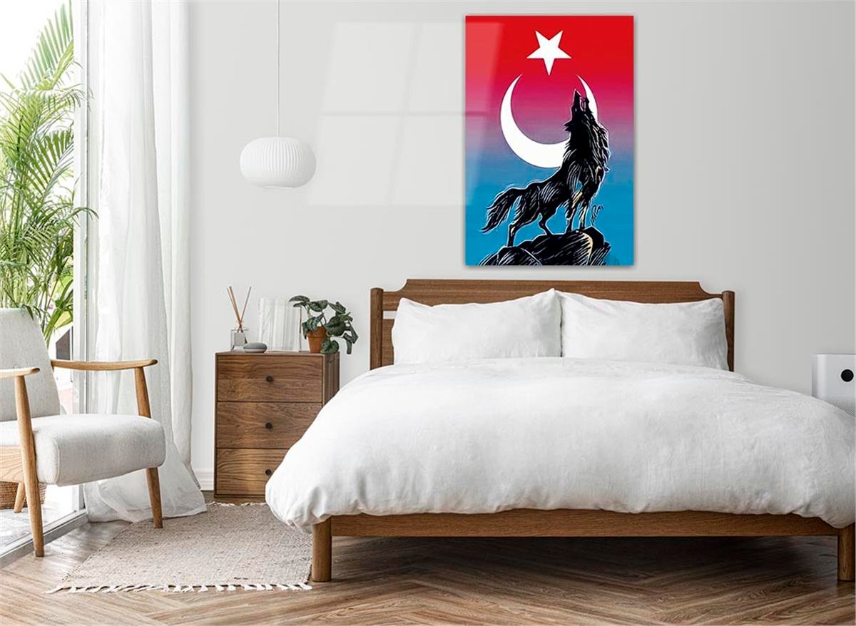Turkse vlag en wolf Gehard Glasschilderij 