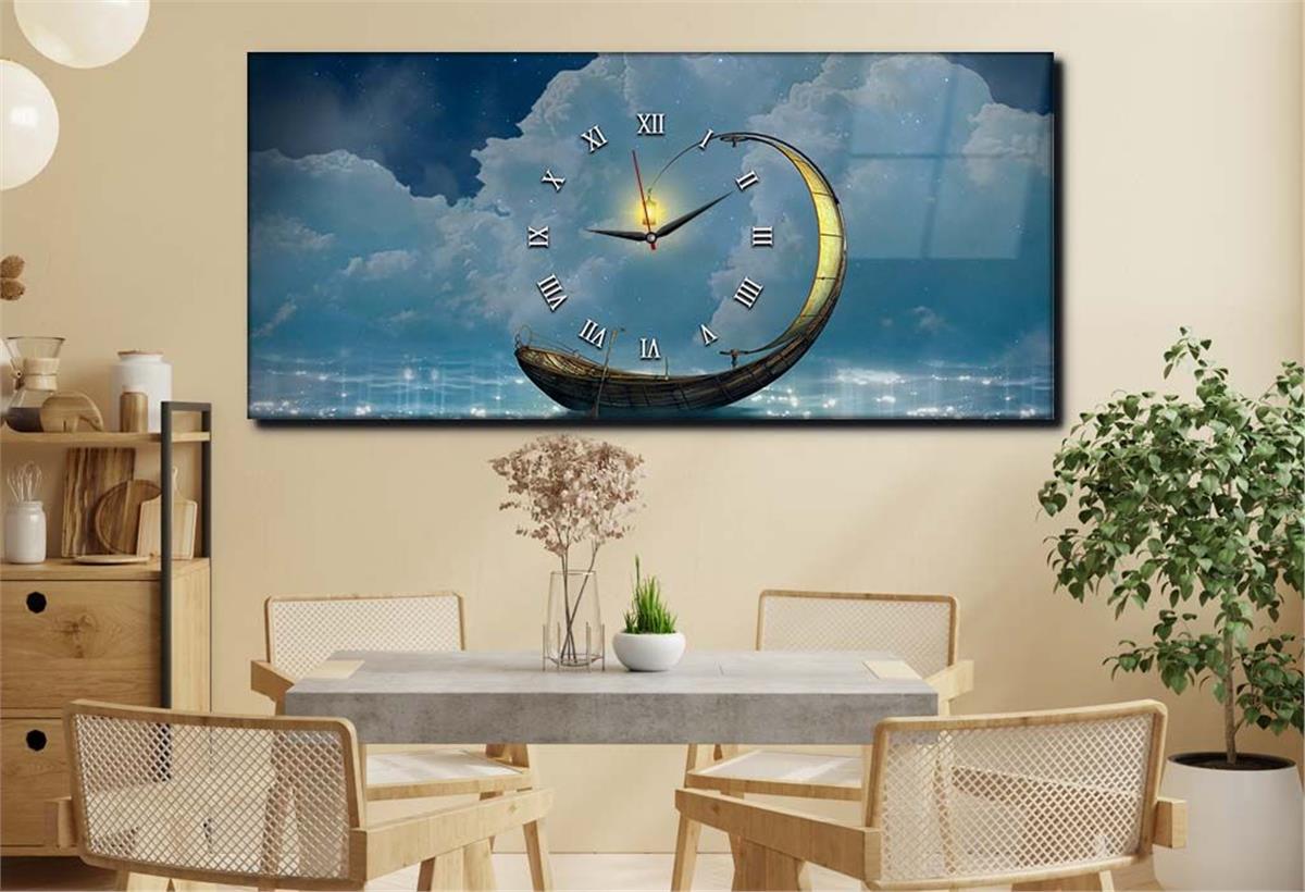 Middle-Clock, Art And Nature-Themed Horizontal Glass Wall Painting 022