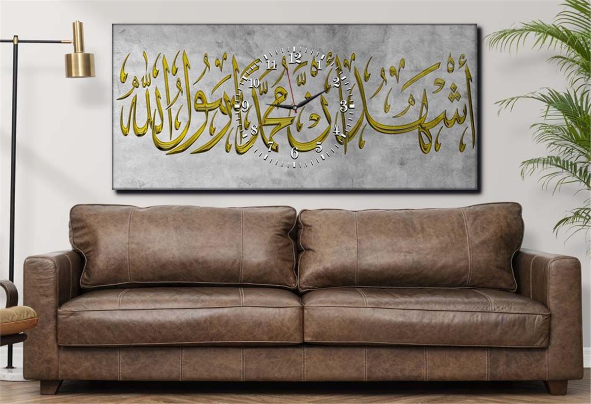 لوحة زجاجية أفقية ذات طابع ديني مع ساعة في الوسط 024