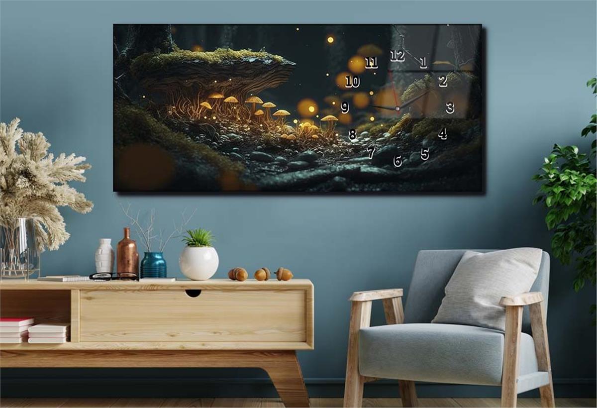 Yatay Saatli Yandan Sanat ve Doğa Temalı Cam Tablo 208