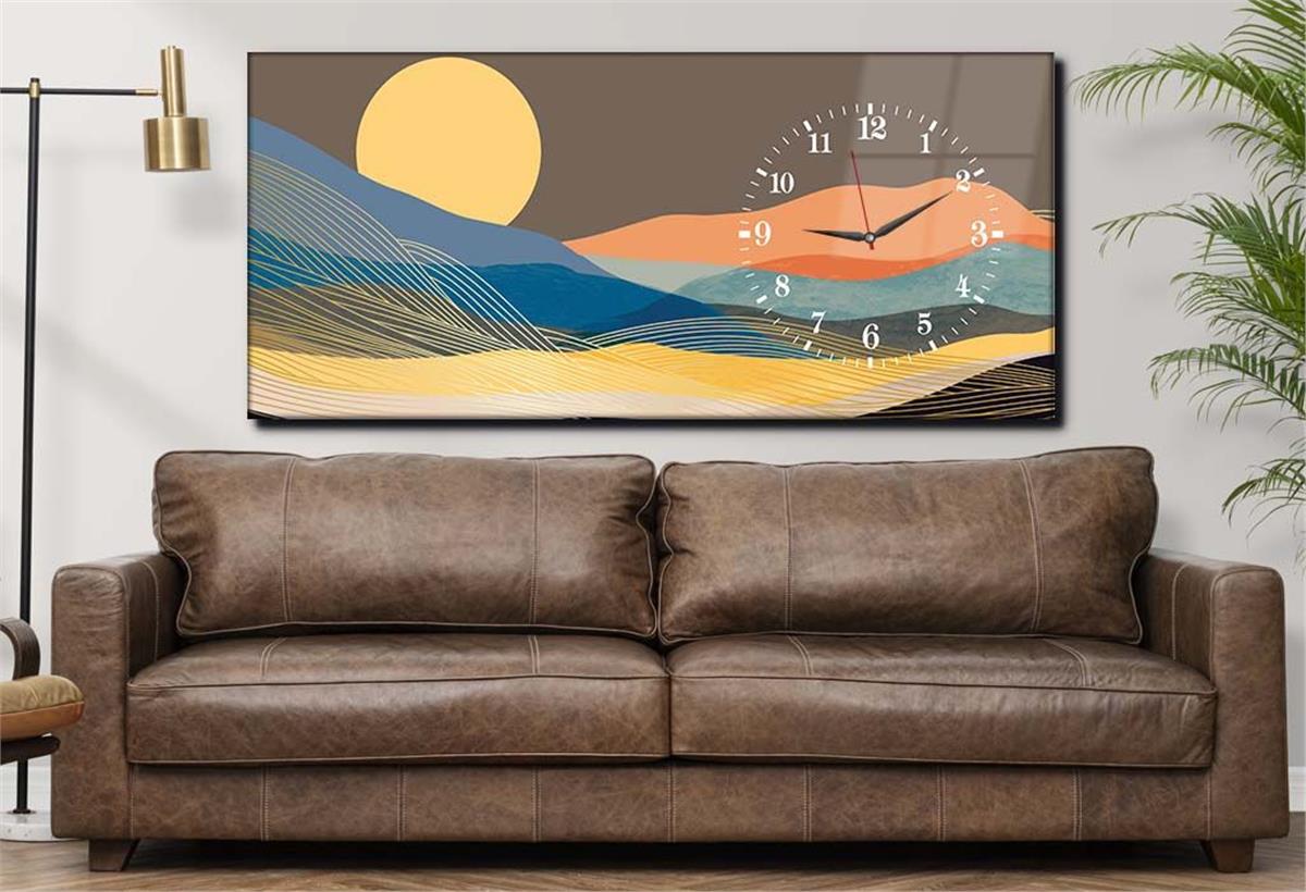 Yatay Saatli Yandan Sanat ve Doğa Temalı Cam Tablo 081