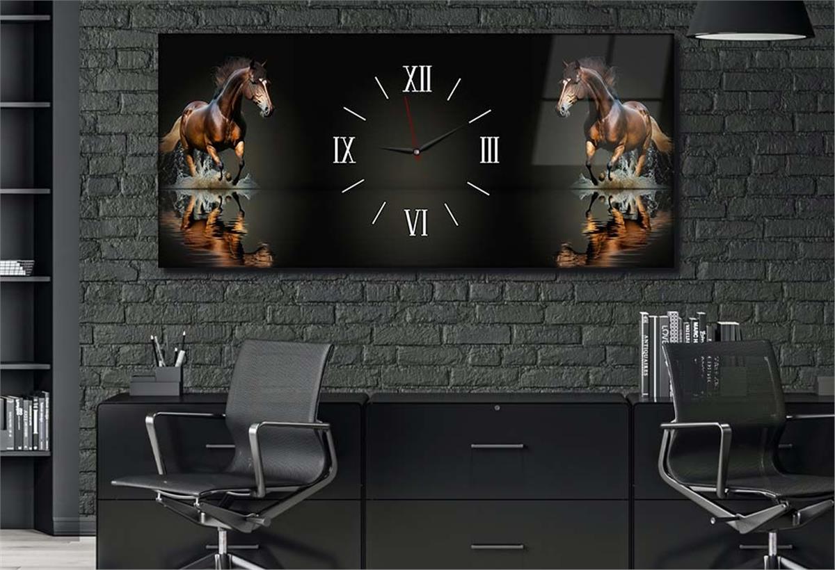 Middle-Clock, Art And Nature-Themed Horizontal Glass Wall Painting 048