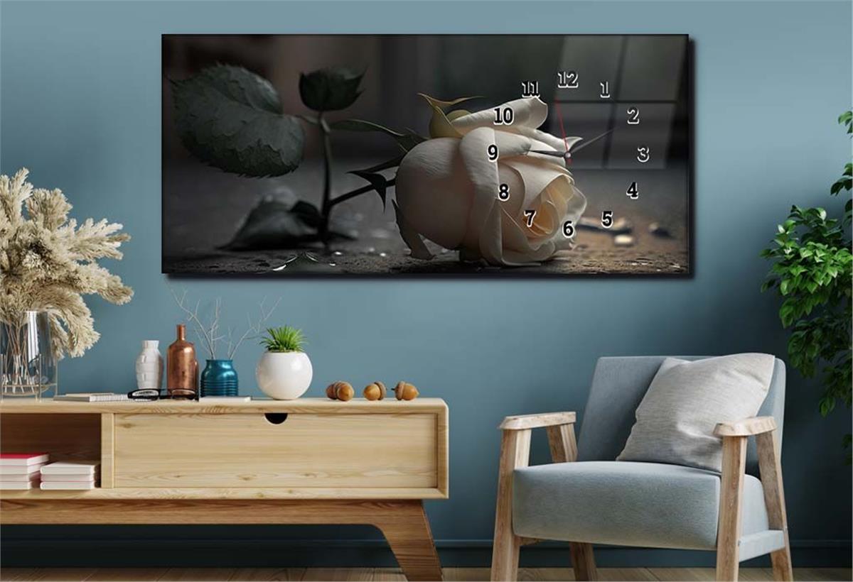 Side-Clock, Art And Nature-Themed Horizontal Glass Wall Painting 204
